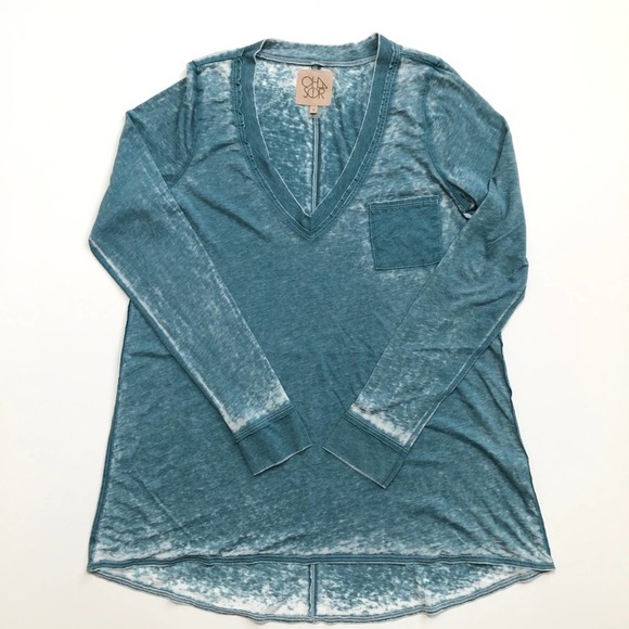 Chaser Tops - Chaser Burnout Long Sleeve Tee Teal Small